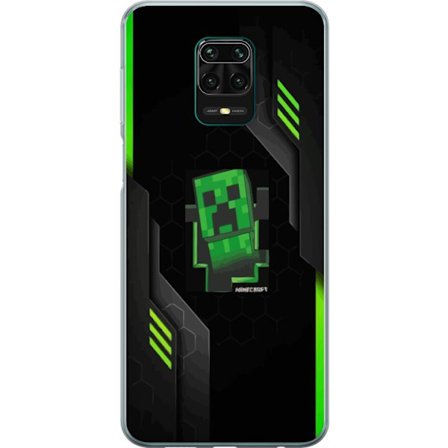 Yhteensopiva Puhelinkuori Xiaomi Redmi Note 9 Pro Minimalistinen vihreä Creeper-figuuri pikselisuunnittelulla, jossa futuristinen teknologinen tausta
