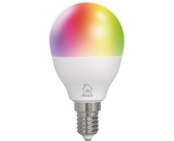 Deltaco-Smart E14 RGB, WiFi, 4,9W, G45, dimbar-Dimbar smart LED-lampe med RGB-farger-Smart home-Glødepærer