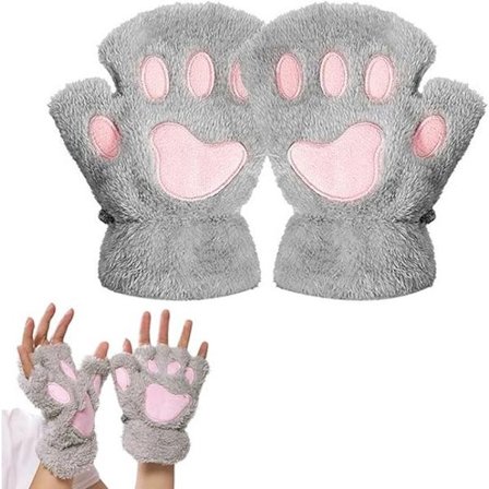 Fingerløse handsker, fleecehandsker, varme vinterhandsker, søde kattehandsker (egnet til kvinder og piger)