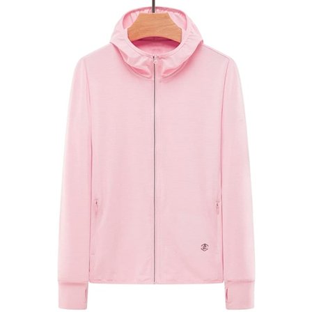 UPF 50+ UV-beskyttende solbeskyttelse Dameklær Glidelås Hettegenser Lang Ermet Fiske Løping Fotturer Jakke Utendørs Ytelsesskjorte, Lyse Rosa, 4XL