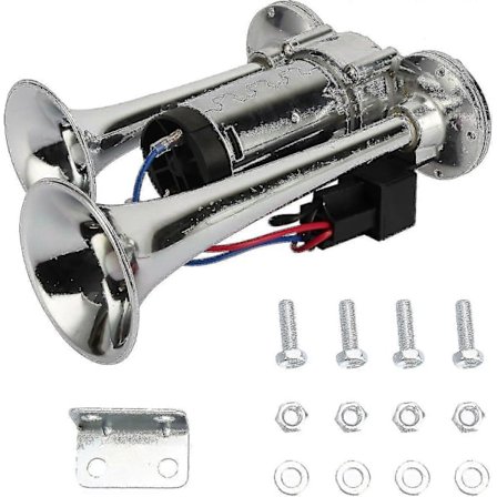 Tåg- och lastbilshorn 600db Dubbla trumpeter Superhögt elektriskt bilhornkit med kompressor