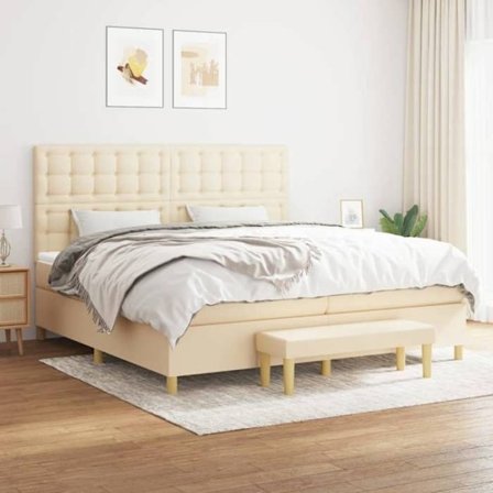 Maison Exclusive - Sengebund med lameller og madras Creme 200x200 cm Stof