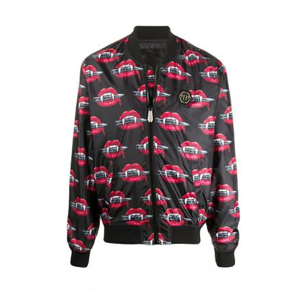 Philipp Plein Graphic-Print Jacka svart, Herr, Herr, Storlek: 2XL