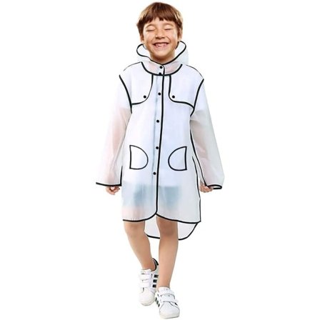 Regnjakke til børn, gennemsigtig regnponcho, krølfri hætte, regntøj til drenge og piger i alderen 3-12 år Sort 2XL