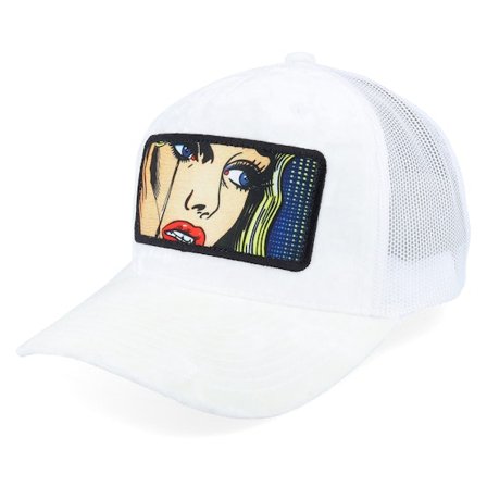 Calza Pennello - Blanc trucker Casquette - Crying Girl Pop Art Velvet White A-Frame Trucker @ Hatstore