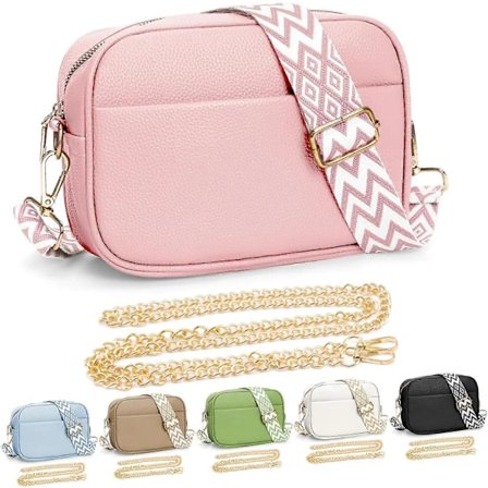 Skuldertaske til kvinder, lille læder skuldertaske dame kamerataske, crossbody taske med udskiftelig bred guitarrem Pink