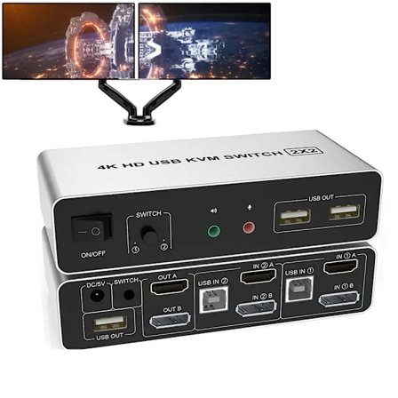 Dual Monitor HDMI DisplayPort KVM Switch 4K 60Hz 2X2 Mixed inputs DP HDMI KVM Switch