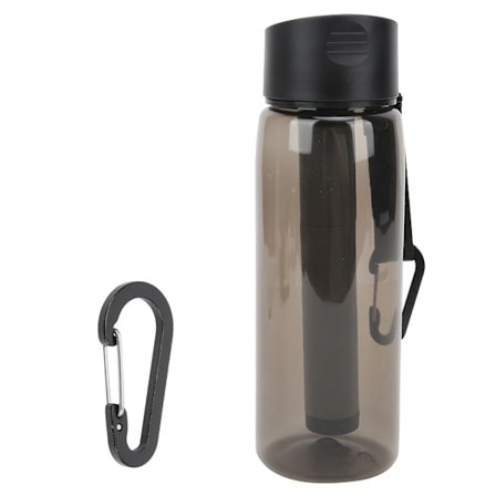 Filtreret vandflaske med integreret filterstrå Camping nødvandsflaske Purifier Black