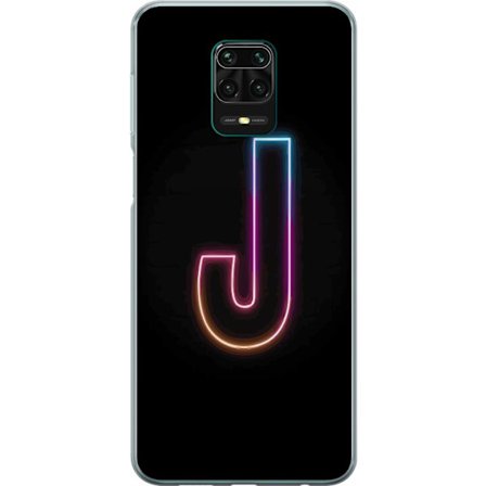 Kompatibelt Mobildeksel til Xiaomi Xiaomi Redmi Note 9 Pro Minimalistisk neonbokstav J i fargeskiftende lys mot svart bakgrunn