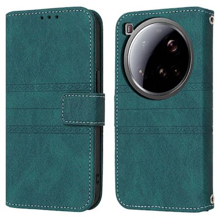 Til Xiaomi 15 Ultra Etui Wallet Skin-Touch Læder Præget Telefon Cover - Sortligende Grøn