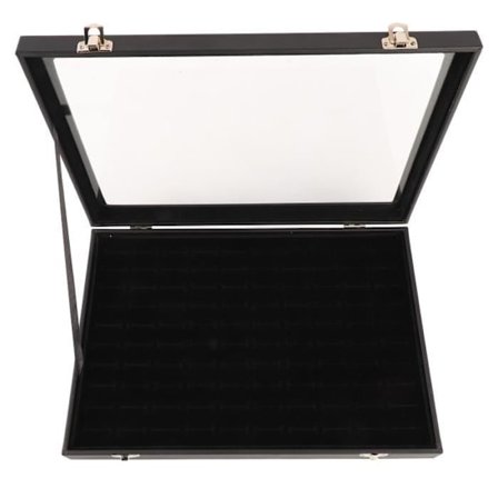 (Sort) Ring Display Case - SALUTUYA - 100 Slots - Transparent Låg - Sort Træ - 35x24x5 cm