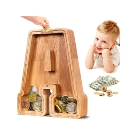 Sparebøsse i tre med bokstav for barn, personlig sparegris for gutter jenter småbarn, alfabet A sparebøsser| Presente de aniversário do Coin Bank 
