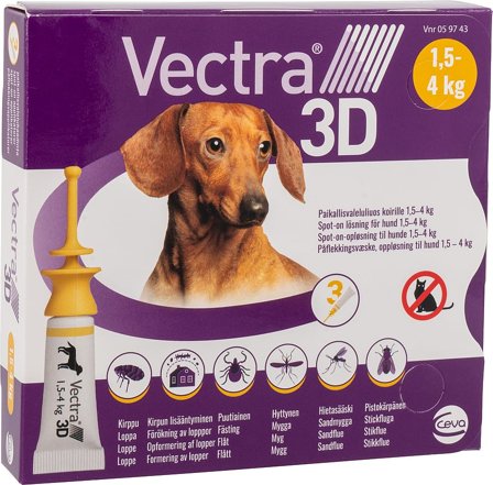 Vectra 3D Spot-on-opløsning til hunde 1,5-4 kg 1,5-4 kg 3 pak, Tøj & Bolig, Flåter & Lopper, Loppespray
