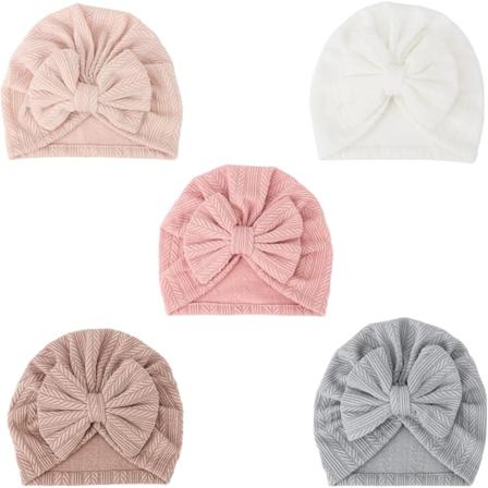 5-pakks Baby Turban Hater - Myke Knott Baby Beanies for Jenter og Småbarn 5 Pack Bow Set-67UK / 3-12 Months