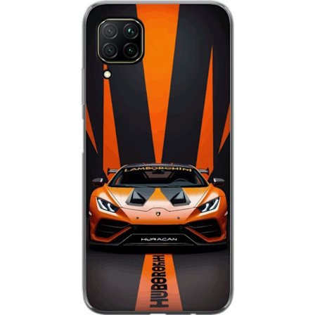 Huawei P40 lite Gjennomsiktig deksel Lamborghini Huracán oransje sportsbil supercar frontvisning racing luksusbil kraftig bil design eksotiskt kjøre