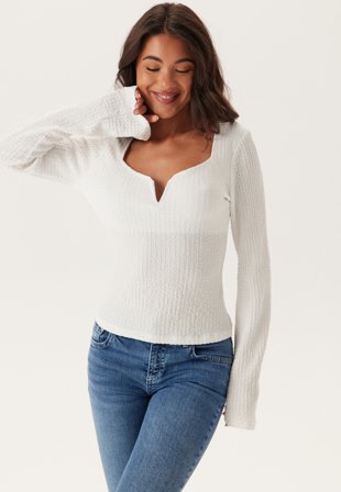 Bubbleroom - Structured V-Neck Top - White - Kläder