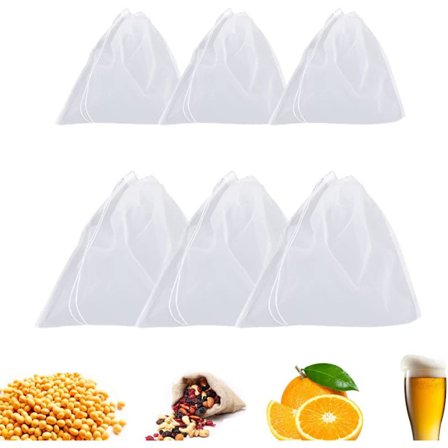 Bryggpåse 6 st Öl Bryggpåse Filterpåse för Bryggning Kokande Malt, Fint Masknät Silpåse Växtmjölkspåse, Mjölksilpåsar Dragkedjepåse för