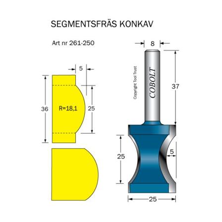 Cobolt 261-250 Segmentfres R=18,1 D=25 L=25, Maskintilbehør & forbruk