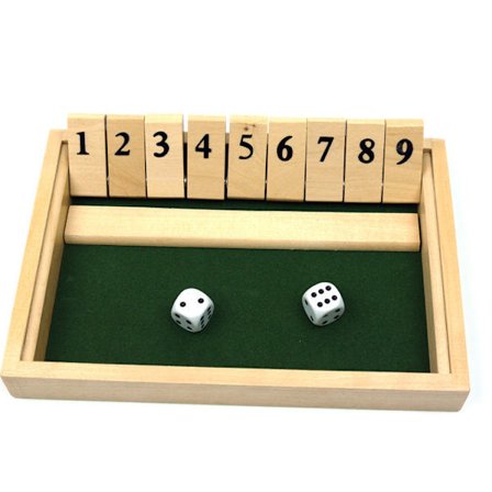 Shut the Box-spel i trä med 9 siffror, tärningsspel med 2 trätärningar