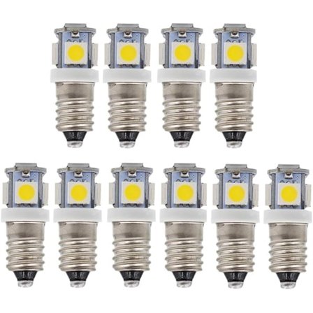 10 stk. E10 6V LED-pærer 5SMD 0,5W 50LM lampe (varm hvid)_ry