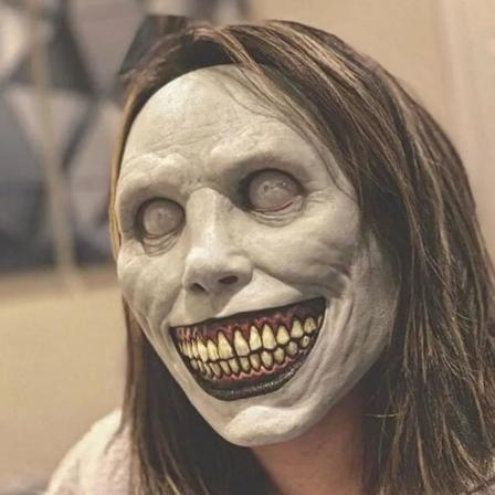 Halloween Happy Exorcist Mask Smil White Eyed Dæmon Hovedbeklædning Terror Latex Mask Halloween Festartikler Cos Kostume Dressing Høj kvalitet White