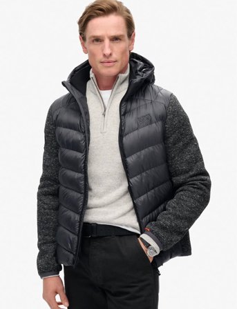 Superdry Hooded Knit Storm Hybrid Jkt - Grey - M