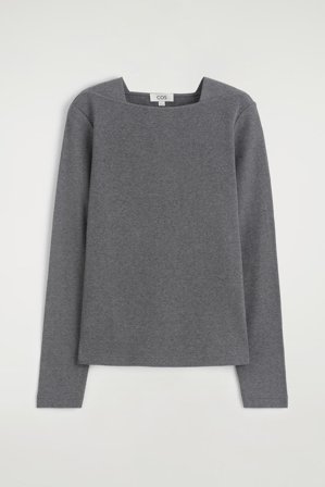 COS Cotton-Jersey Long Sleeve Top in Grey - Women