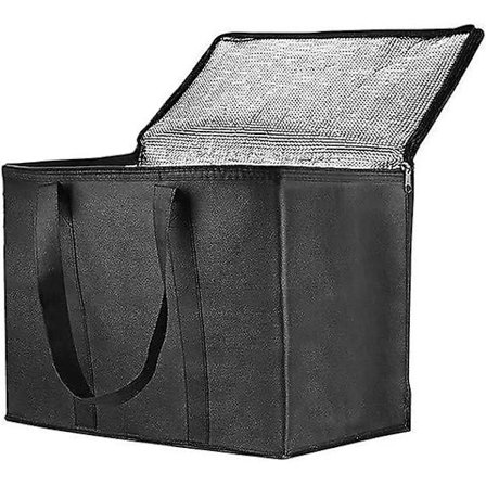 XL Isoleret Leveringstaske - 41 x 33 x 26 cm - Varm eller Kold Madleveringstaske til Camping, Fest, Bære Dagligvarer, Catering (Sort, Ekstra Stor)