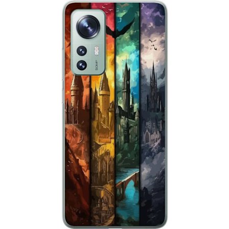 Yhteensopiva Puhelinkuori Xiaomi Xiaomi 12 Neljä taianomaista linnaa eri elementtiväreissä, eeppinen fantasiataide tulen veden ilman ja pimeyden yk