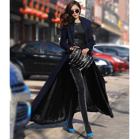 Dame Langærmet Frakke Langt Design Overtøj Maxi Vinter Efterår