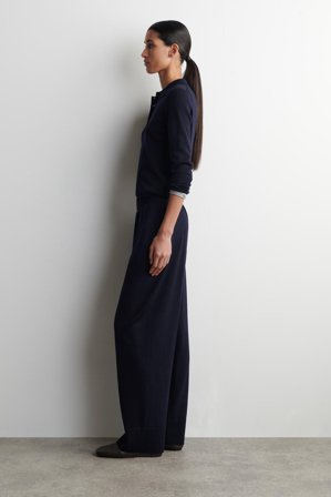 COS Femme Pantalon À Taille Élastiquée En Laine Mérinos in Bleu