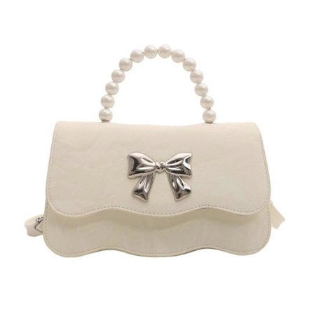 Perler Perler Topphåndtak Liten Håndveske med Justerbar Stropp for Kvinner PU Lær Søte Sløyfer Crossbody Skulderveske Hvit