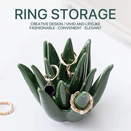 Kaktus & Aloe Smykkestativ – Rund Keramisk Smykkebakke til Ringe og Øreringe, Perfekt Gave_OF