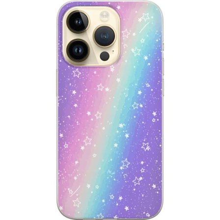 Kompatibel Mobilcover til Apple iPhone 14 Pro Rainbow-farvet pastelbaggrund med hvide stjerner og glitrende prikker i blød overgang