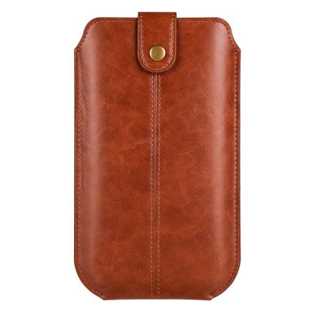 Crazy Horse Texture Pu Läder Telefonbältesväska för mobiltelefoner Universal midjetelefonhölsterväska med kortlager Light Brown 7.2 inches