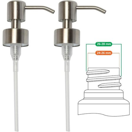 Erstatningspumpe for flytende såpedispenser - Rustfritt stål, børstet finish, 2 stk - 28 mm - Pumpehode