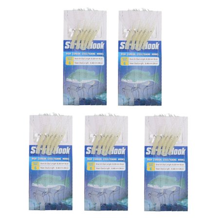 5 Pakke Selvlysende Fiske Reje Lokkemiddel Kunstig Karbonstål Agn med Kroker Ferskvann Saltvann Type 6