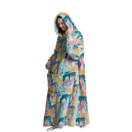 Superlång huvtröja filt flanell filt med ärmar vinter ho