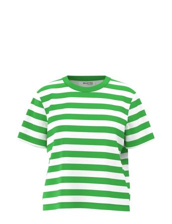Slfessential Ss Striped Boxy Tee Green Selected Femme