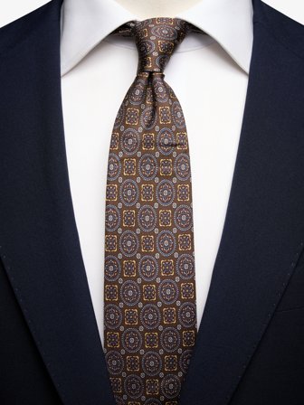 John Henric Men's Braune Geometrische Krawatte Size 7,5