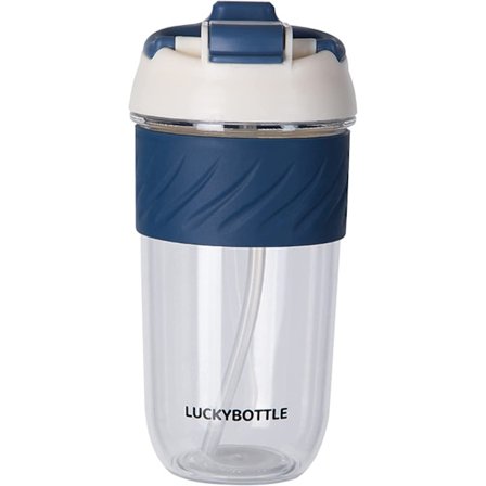 7#MF Stor kapacitet sugrör drickskopp söt student bärbar bekväm plastkopp kopp, blå 7#ez,M