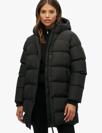Superdry Hooded Sports Puffer Mid Jkt - Black - M