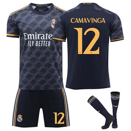 23-24 Real Madrid borte nr. 12 Camavinga barn/voksen fotballdrakt treningsett No.12 Camavinga 22