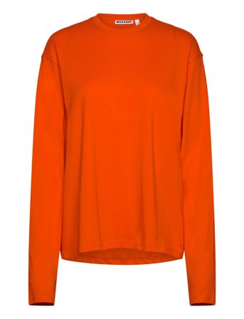Weekday Long-Sleeved Boxy Cotton T-Shirt - Orange - XS