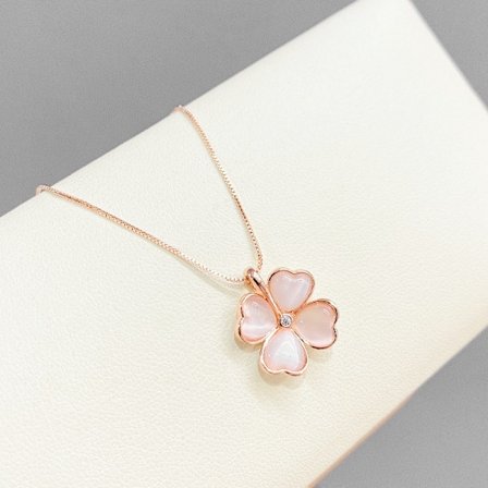 Vind Opal Klöver Halsband, Guld Nyckelben Kedja, roséguld
