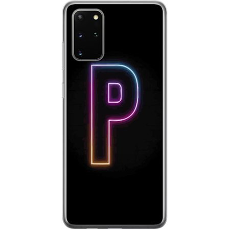 Kompatibel Mobilcover til Samsung Samsung Galaxy S20+ Minimalistisk neonbogstav P i farvegradient og lyseffekt mod sort baggrund i digital neonstil