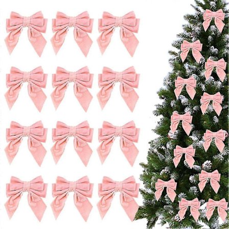 12 stk. fløyelsløyfer til juletre, røde sløyfer julepynt