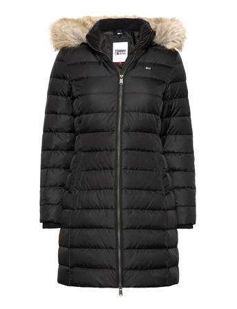 Tjw Essential Hooded Down Coat Fodrad Rock Svart Tommy Jeans
