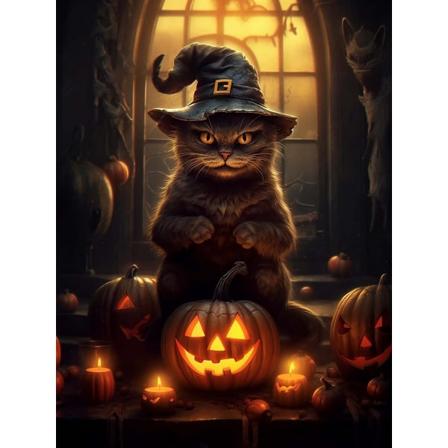 30*40cm DIY Halloween Diamantmaleri Tilbehør, Spøgelseskat 5D