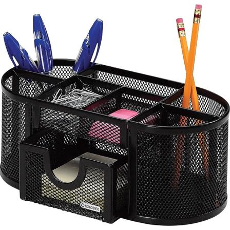 Mesh Pencil Cup Organizer, fyra fack, stål, 8,7" x 4,3" x 4,1", svart null none
